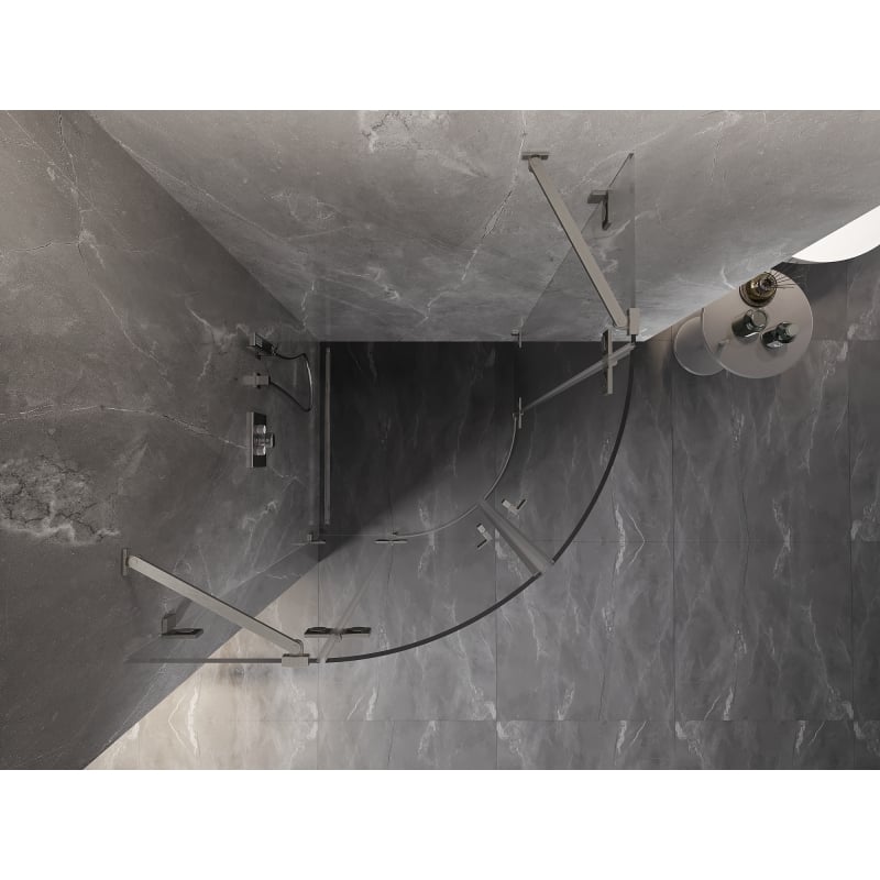 Mexen Lunar Duschkabine halbkreisförmig schwenkbar 80 x 80 cm, transparent, gebürsteter Nickel - 833-080L-080P-97-00