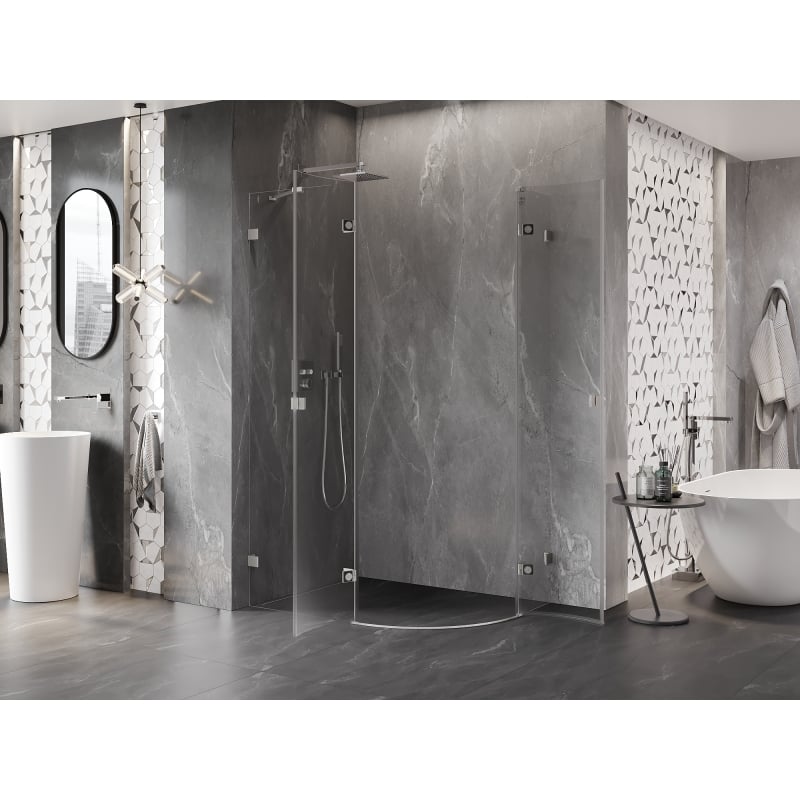 Mexen Lunar Viertelkreis Duschkabine links öffnend 90 x 70 cm, transparent, gebürsteter Nickel - 833-090L-070P-97-00