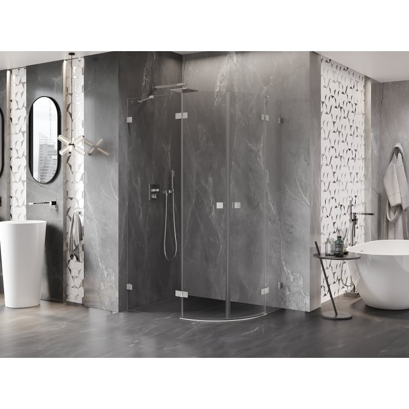 Mexen Lunar Duschkabine halbrund schwenkbar links 100 x 90 cm, transparent, gebürsteter Nickel - 833-100L-090P-97-00