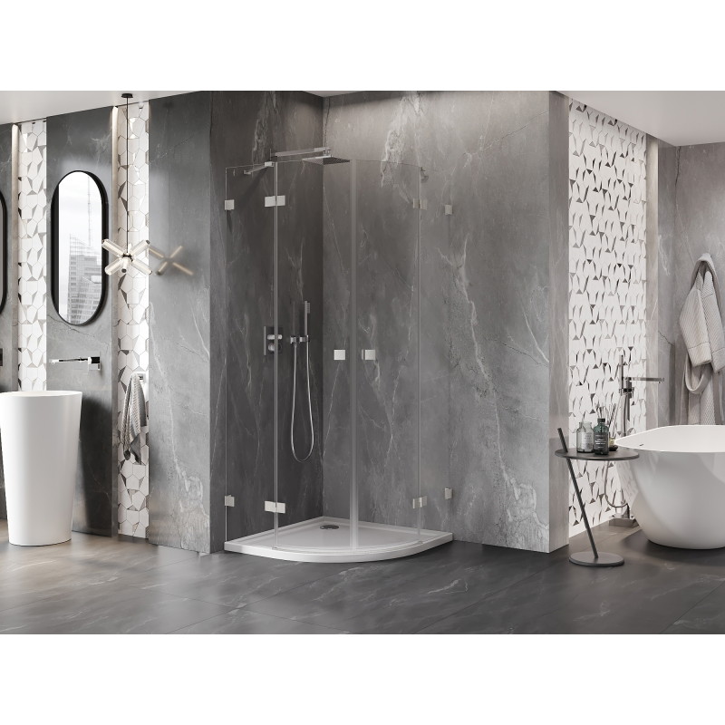 Mexen Lunar Duschkabine halbrund schwenkbar 100 x 100 cm, transparent, gebürsteter Nickel - 833-100L-100P-97-00