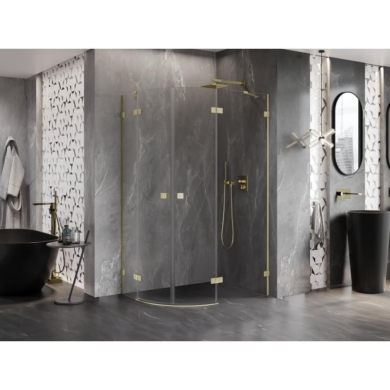 Mexen Lunar Duschkabine Halbrund schwenkbar rechts 90 x 70 cm, transparent, gebürstetes Gold - 833-090P-070L-55-00