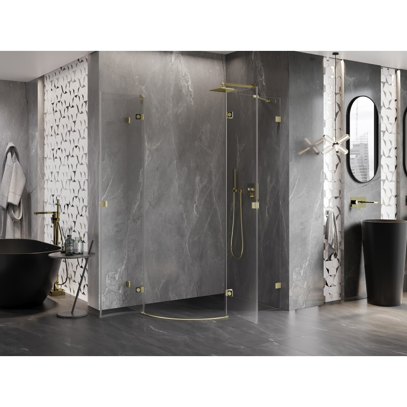 Mexen Lunar Duschkabine halbrund schwenkbar rechts 100 x 70 cm, transparent, gold gebürstet - 833-100P-070L-55-00