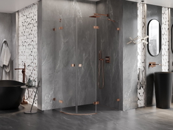 Mexen Lunar Duschkabine halbrund schwenkbar rechts 90 x 80 cm, transparent, Roségold - 833-090P-080L-60-00