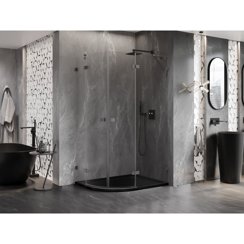 Mexen Lunar Duschkabine Halbkreis schwenkbar rechts 100 x 80 cm, transparent, gebürstet gun gray - 833-100P-080L-66-00