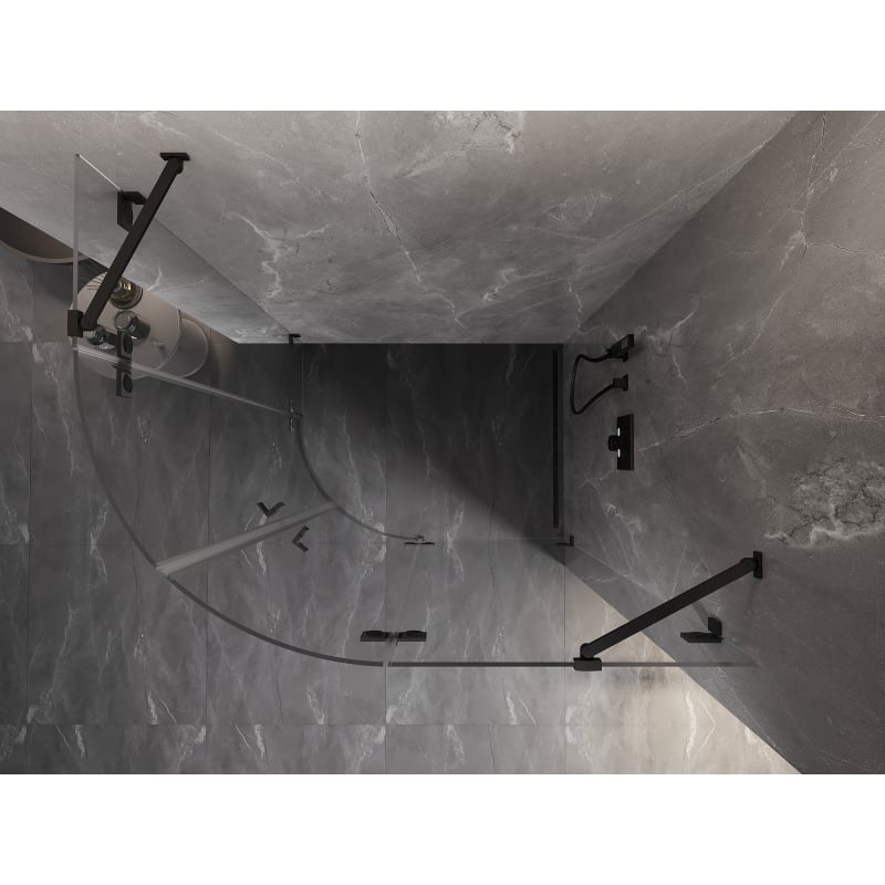 Mexen Lunar halbkreisförmige Duschkabine, rechte Schwingtür 90 x 70 cm, transparent, schwarz - 833-090P-070L-70-00