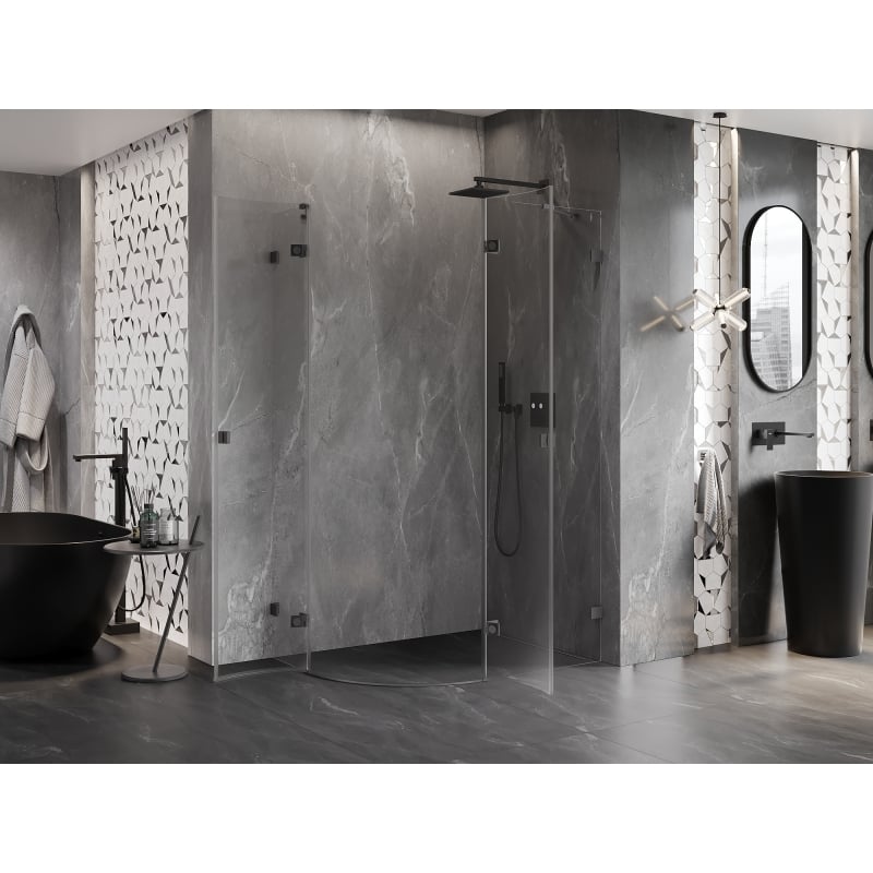 Mexen Lunar Halbkreis-Duschkabine, rechtsanschlagend 90 x 70 cm, transparent, Gun Metal - 833-090P-070L-95-00