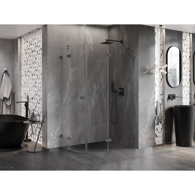 Mexen Lunar Duschkabine halbrund rechts öffnend 100 x 70 cm, transparent, Gun Metal - 833-100P-070L-95-00