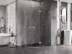 Mexen Lunar Duschkabine halbrund Schwingtür rechts 90 x 70 cm, transparent, gebürsteter Nickel - 833-090P-070L-97-00