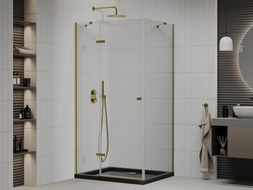 Mexen Roma Duschecke Klapptür 80 x 100 cm, transparent, Gold + Flat Duschwanne, Schwarz - 854-080-100-50-00-4070G