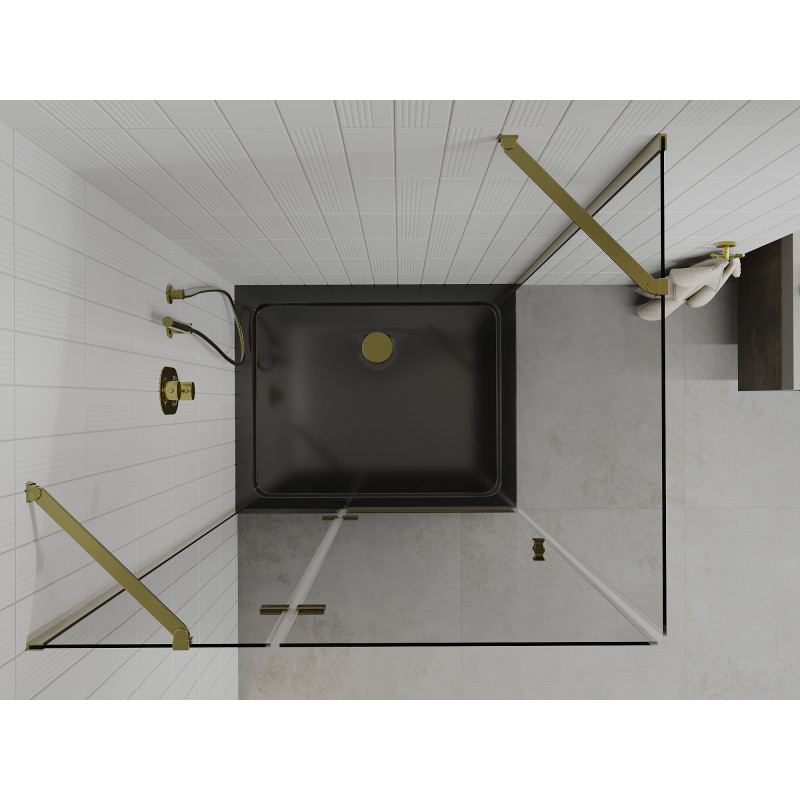 Mexen Roma Duschecke Klapptür 80 x 100 cm, transparent, Gold + Flat Duschwanne, Schwarz - 854-080-100-50-00-4070G