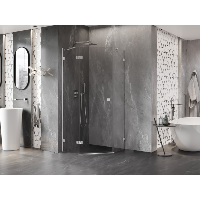 Mexen Lunar fünfeckige Duschkabine, schwenkbar, links 80 x 80 cm, transparent, Chrom - 831-080L-080P-01-00-L