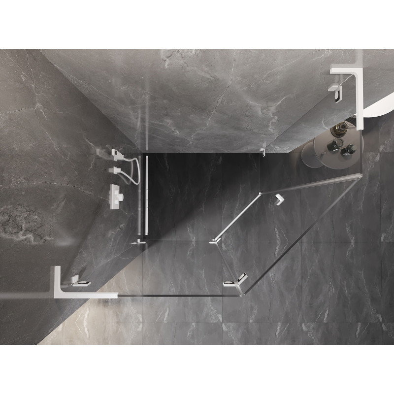 Mexen Lunar L Fünfeck-Duschkabine, nach links öffnend, 90 x 80 cm, transparent, weiß - 831L-090L-080P-20-00-L