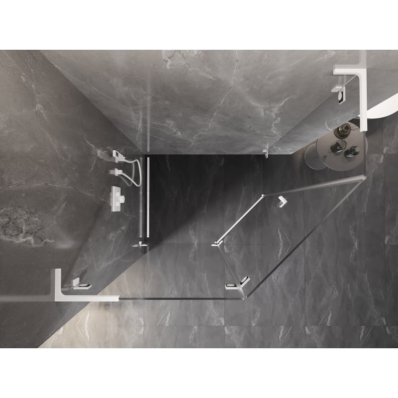 Mexen Lunar L fünfeckige Duschkabine schwenkbar links 100 x 80 cm, transparent, weiß - 831L-100L-080P-20-00-L