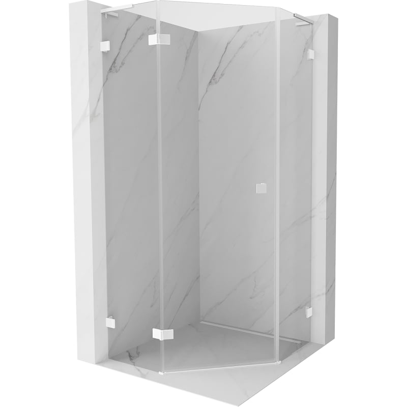 Mexen Lunar L Fünfeck-Duschkabine, links öffnend, 100 x 100 cm, transparent, weiß - 831L-100L-100P-20-00-L