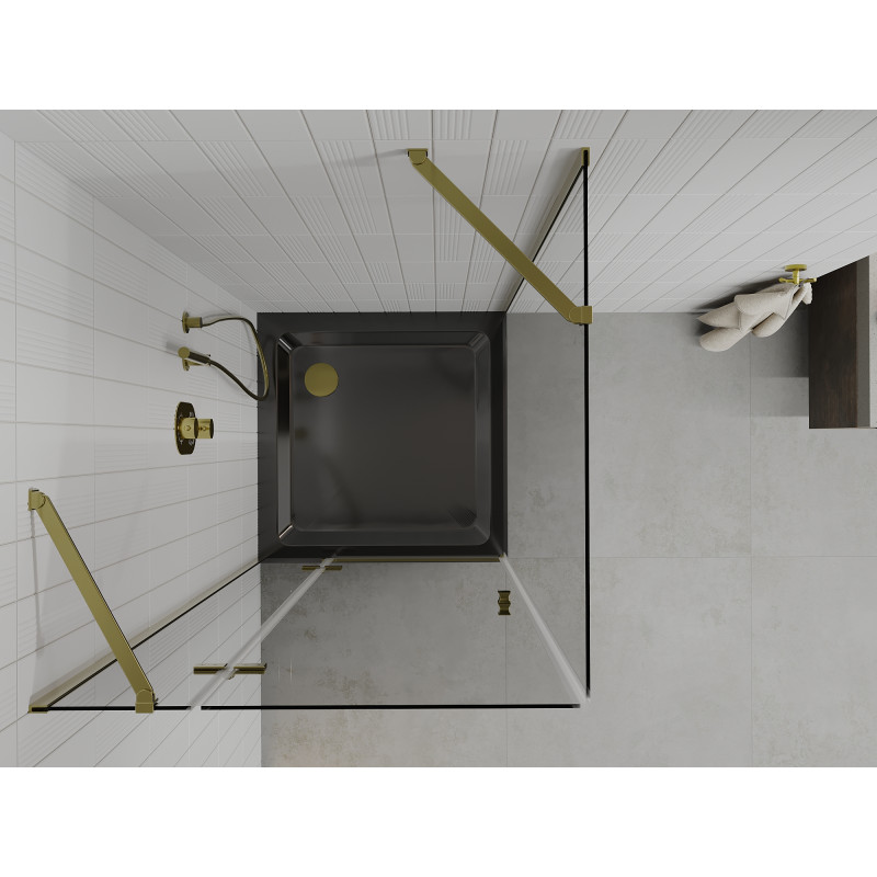 Mexen Roma duschecke schwenkbar 80 x 80 cm, transparent, gold + Duschwanne Flat, schwarz - 854-080-080-50-00-4070G