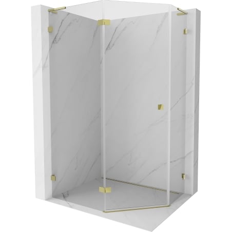 Mexen Lunar L Fünfeck-Duschkabine klappbar links 90 x 80 cm, transparent, gold - 831L-090L-080P-50-00-L