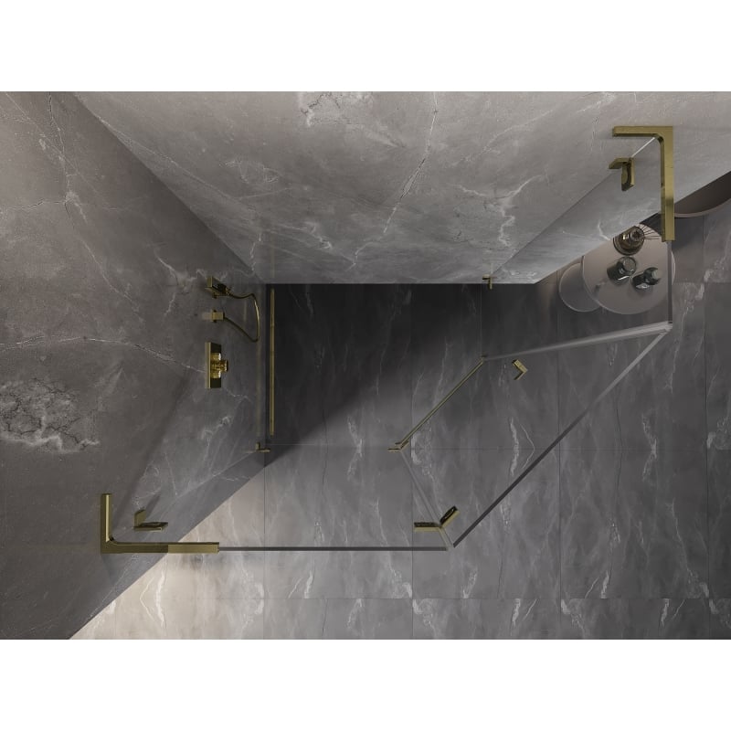Mexen Lunar L Fünfeck-Duschkabine links öffnend 100 x 80 cm, transparent, gold - 831L-100L-080P-50-00-L