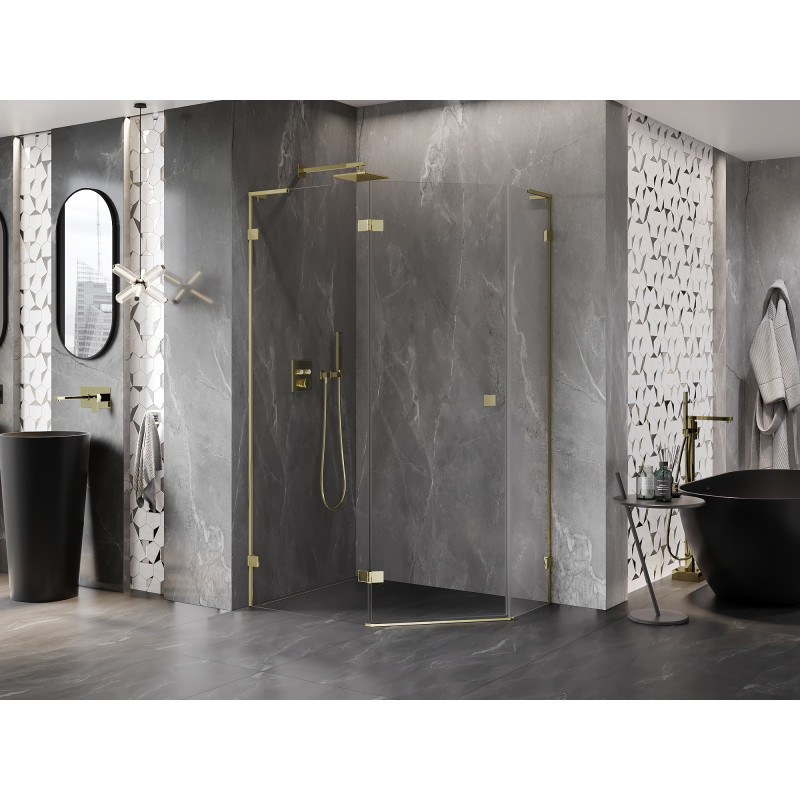 Mexen Lunar L Fünfeck-Duschkabine mit linker Tür 100 x 90 cm, transparent, gold - 831L-100L-090P-50-00-L