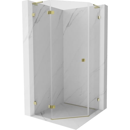Mexen Lunar L fünfeckige Duschkabine links öffnend 100 x 100 cm, transparent, gold - 831L-100L-100P-50-00-L