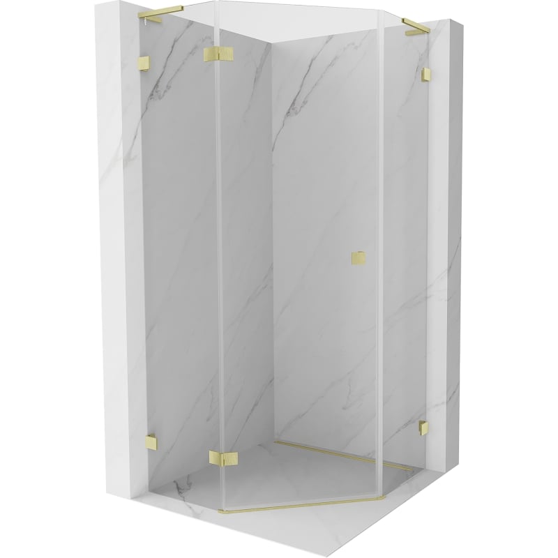 Mexen Lunar L Fünfeck-Duschkabine, links öffnend 80 x 80 cm, transparent, gold gebürstet - 831L-080L-080P-55-00-L