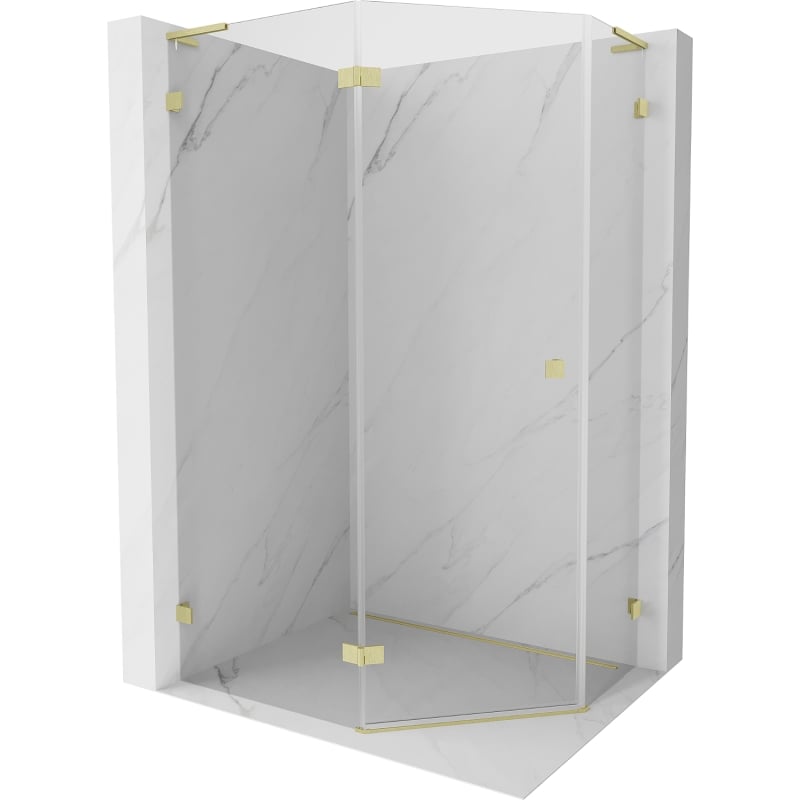 Mexen Lunar L Fünfeck-Duschkabine links öffnend 90 x 80 cm, transparent, gebürstetes Gold - 831L-090L-080P-55-00-L