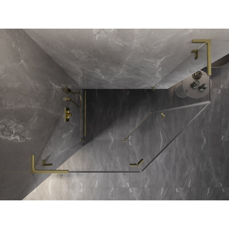 Mexen Lunar L Fünfeck-Duschkabine links öffnend 90 x 80 cm, transparent, gebürstetes Gold - 831L-090L-080P-55-00-L