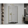 Mexen Roma Schwenkbare Duschkabine 90 x 90 cm, transparent, gold + Duschwanne Flat, schwarz - 854-090-090-50-00-4070G