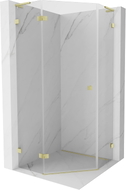 Mexen Lunar L fünfeckige Duschkabine, schwenkbar, links, 90 x 90 cm, transparent, gebürstetes Gold - 831L-090L-090P-55-00-L