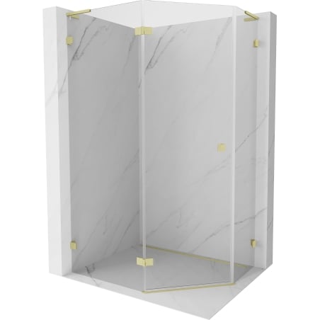 Mexen Lunar L Fünfeck-Duschkabine, Schwenktür links, 100 x 90 cm, transparent, gebürstetes Gold - 831L-100L-090P-55-00-L