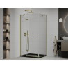 Mexen Roma duschkabine mit drehbarer Tür 90 x 100 cm, transparent, gold + Duschwanne Flat, schwarz - 854-090-100-50-00-4070G