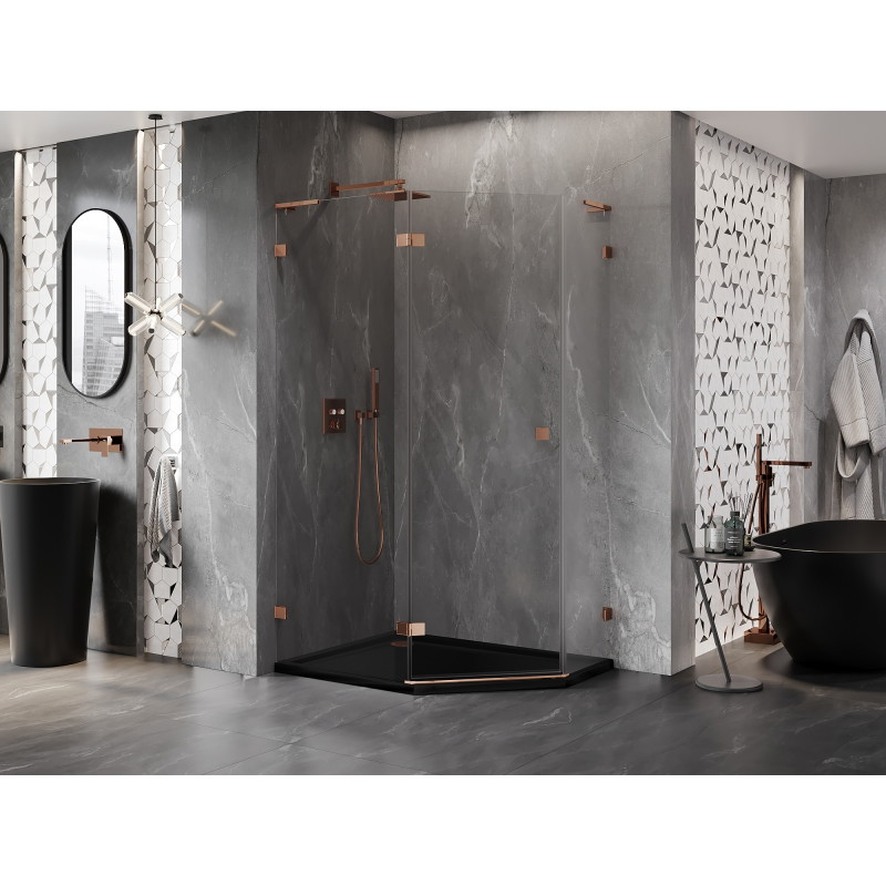 Mexen Lunar L fünfeckige Duschkabine, schwenkbar, links 100 x 90 cm, transparent, Roségold - 831L-100L-090P-60-00-L