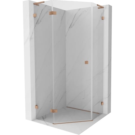 Mexen Lunar L fünfeckige Duschkabine links öffnend 80 x 80 cm, transparent, gebürstetes Kupfer - 831L-080L-080P-65-00-L