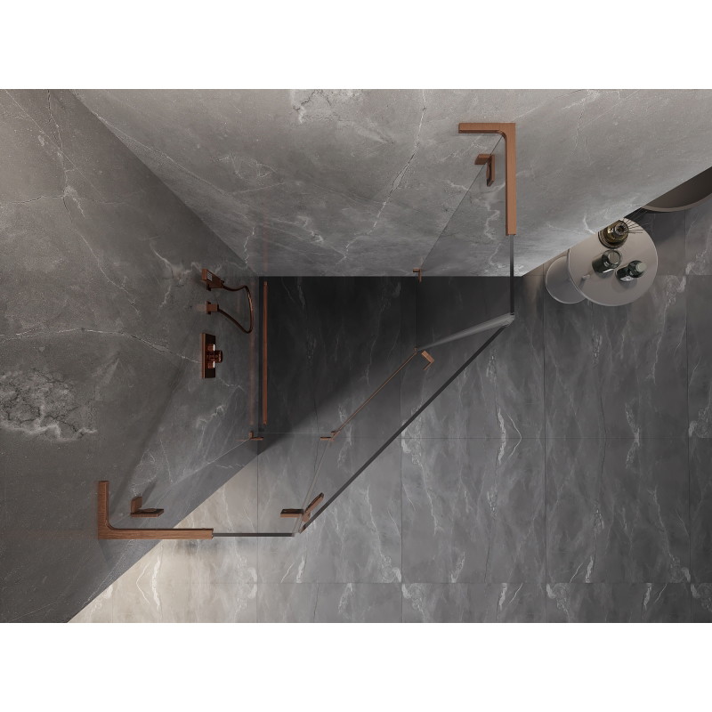 Mexen Lunar L fünfeckige Duschkabine links öffnend 80 x 80 cm, transparent, gebürstetes Kupfer - 831L-080L-080P-65-00-L