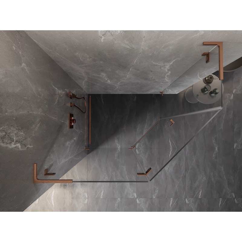 Mexen Lunar L Fünfeck-Duschkabine, links schwenkbar 90 x 80 cm, transparent, gebürstetes Kupfer - 831L-090L-080P-65-00-L