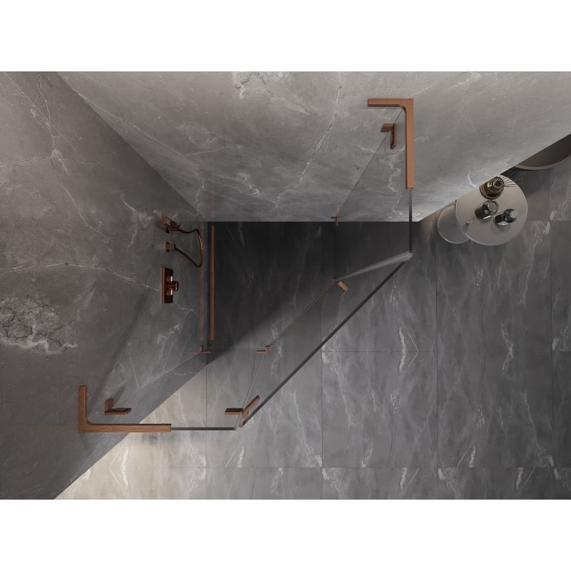 Mexen Lunar L fünfeckige Duschtür links schwenkbar 90 x 90 cm, transparent, gebürstetes Kupfer - 831L-090L-090P-65-00-L