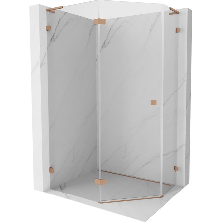 Mexen Lunar L fünfeckige Duschkabine Schwingtür links 100 x 80 cm, transparent, gebürstetes Kupfer - 831L-100L-080P-65-00-L