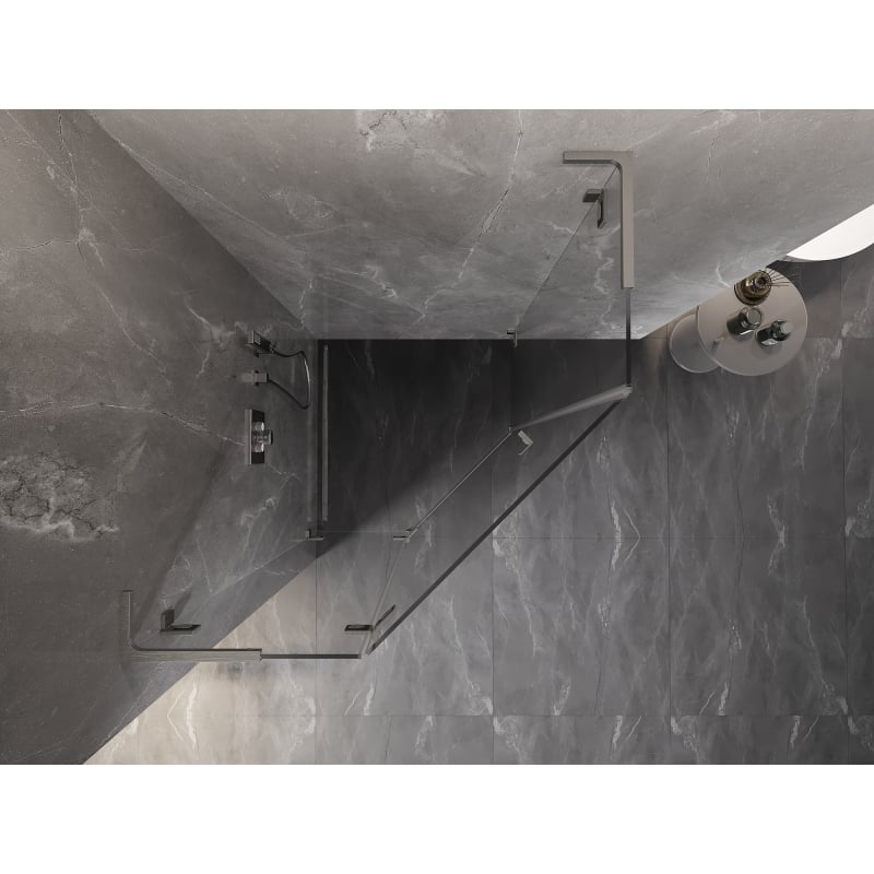 Mexen Lunar L fünfeckige Duschkabine links öffnend 80 x 80 cm, transparent, gebürstetes Nickel - 831L-080L-080P-97-00-L