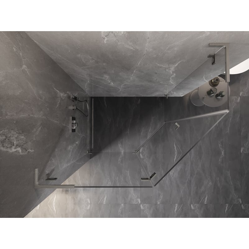 Mexen Lunar L Fünfeck-Duschkabine, schwenkbar, links, 90 x 80 cm, transparent, gebürstetes Nickel - 831L-090L-080P-97-00-L