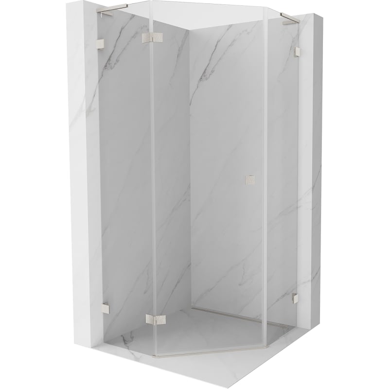 Mexen Lunar L Fünfeck-Duschkabine links öffnend 90 x 90 cm, transparent, gebürsteter Nickel - 831L-090L-090P-97-00-L
