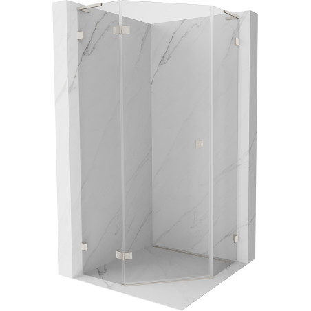 Mexen Lunar L Fünfeck-Duschkabine links öffnend 90 x 90 cm, transparent, gebürsteter Nickel - 831L-090L-090P-97-00-L