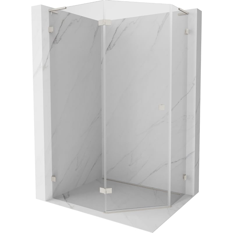 Mexen Lunar L Fünfeck-Duschkabine schwenkbar links 100 x 80 cm, transparent, gebürsteter Nickel - 831L-100L-080P-97-00-L