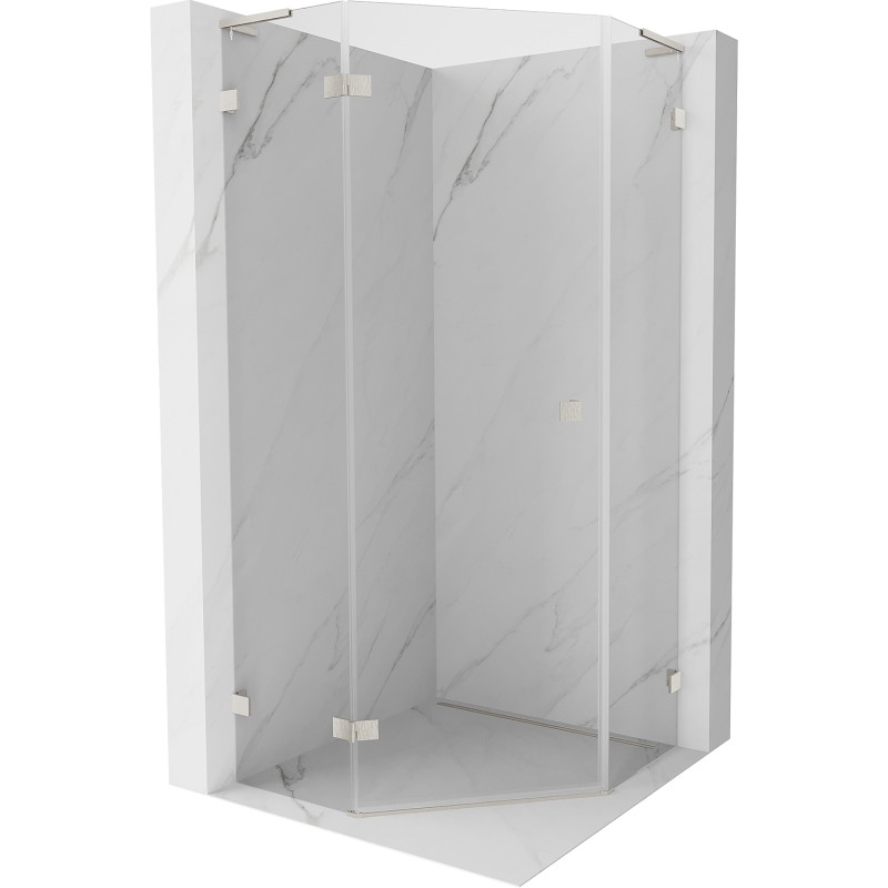 Mexen Lunar L fünfeckige linke Duschkabine 100x100 cm, transparent, gebürsteter Nickel - 831L-100L-100P-97-00-L