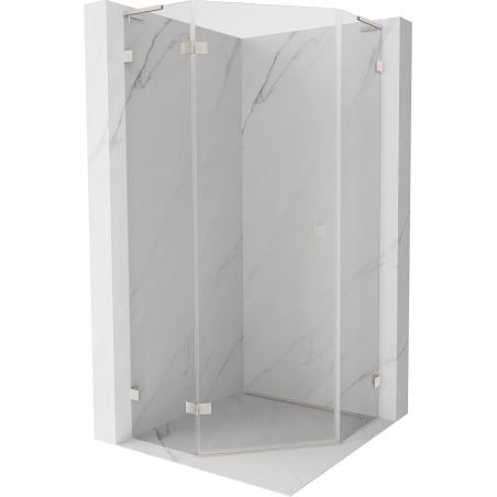Mexen Lunar L Fünfeck-Duschkabine, schwenkbar, links 100x100 cm, transparent, gebürstetes Nickel - 831L-100L-100P-97-00-L