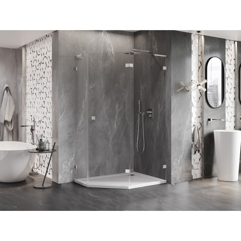 Mexen Lunar L Fünfeck-Duschkabine rechts schwenkbar 90 x 80 cm, transparent, chrom - 831L-090P-080L-01-00-P