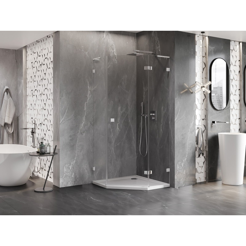 Mexen Lunar L Fünfeck-Duschkabine, rechts angeschlagen, 90 x 90 cm, transparent, Chrom - 831L-090P-090L-01-00-P