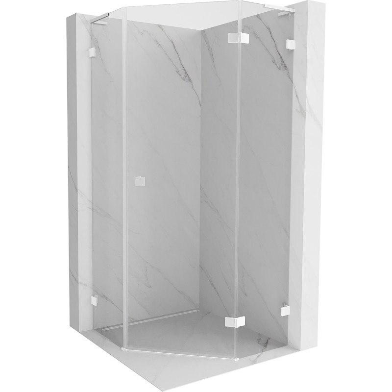 Mexen Lunar L fünfeckige Duschkabine, rechts angeschlagen, 80 x 80 cm, transparent, weiß - 831L-080P-080L-20-00-P