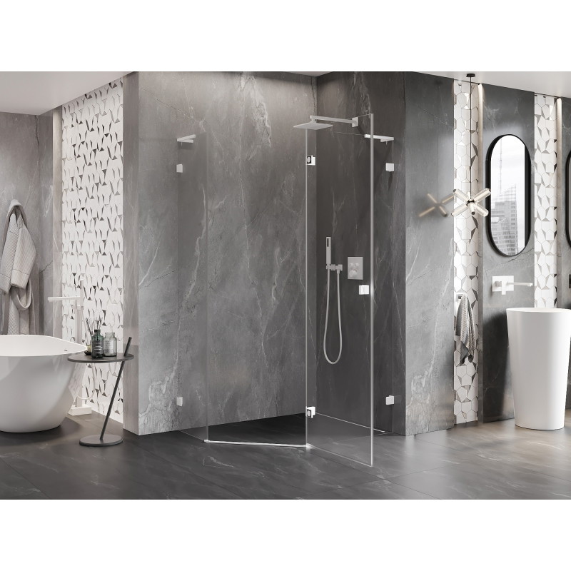 Mexen Lunar L fünfeckige Duschkabine, rechts schwenkbar, 100 x 90 cm, transparent, weiß - 831L-100P-090L-20-00-P