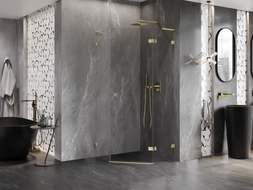 Mexen Lunar L fünfeckige Duschkabine schwenkbar rechts 80 x 80 cm, transparent, gold - 831L-080P-080L-50-00-P