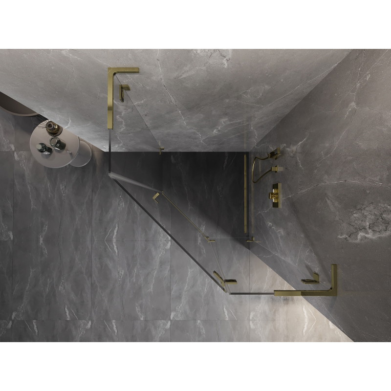 Mexen Lunar L fünfeckige Duschkabine schwenkbar rechts 80 x 80 cm, transparent, gold - 831L-080P-080L-50-00-P