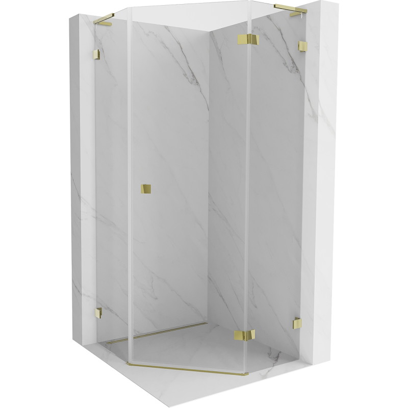 Mexen Lunar L fünfeckige Duschkabine rechts öffnend 90 x 90 cm, transparent, gold - 831L-090P-090L-50-00-P